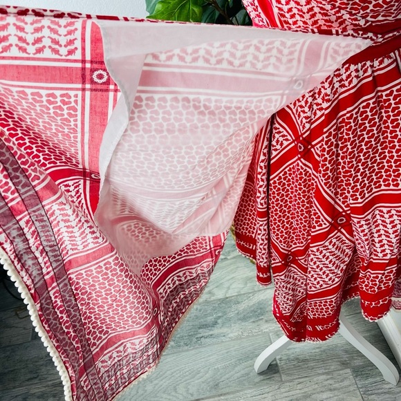 GSUS VINTAGE RED HEART VALENTINES CUPID ASYMMETRICAL WRAP DRESS WITH POM POM HEM - Picture 6 of 9